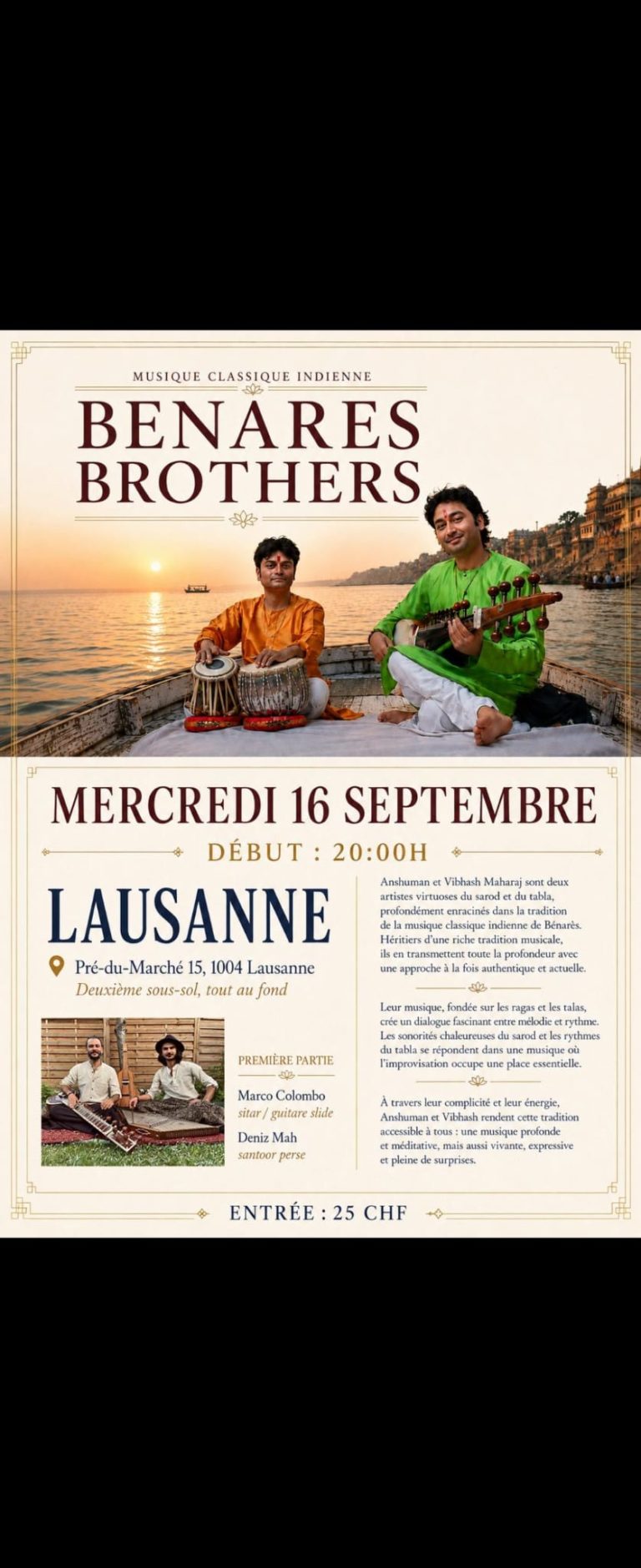MUSIQUE CLASSIQUE INDIENNE BENARES BROTHERS MERCREDI 16SEPT 20:00H Pré-du-Marché 15 1004 Lausanne