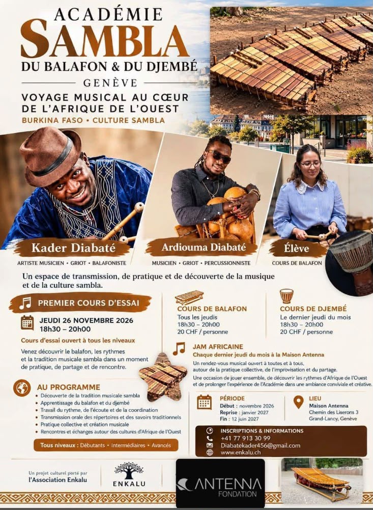 🥁🌍 UNE NOUVELLE AVENTURE MUSICALE COMMENCE À GENÈVE !Jeudi 26 novembre 2026 🕡 18h30 – 20h00📍MaisonAntenna–Grand-Lancy, G
